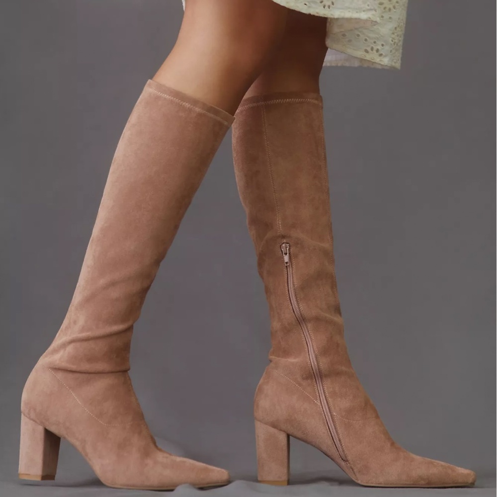 Anthropologie Silent D Comes Knee Suede Sand Boots Sz 39